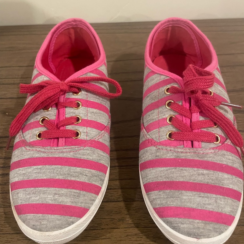 Wild Diva Pink and White Striped Canvas Sneakers